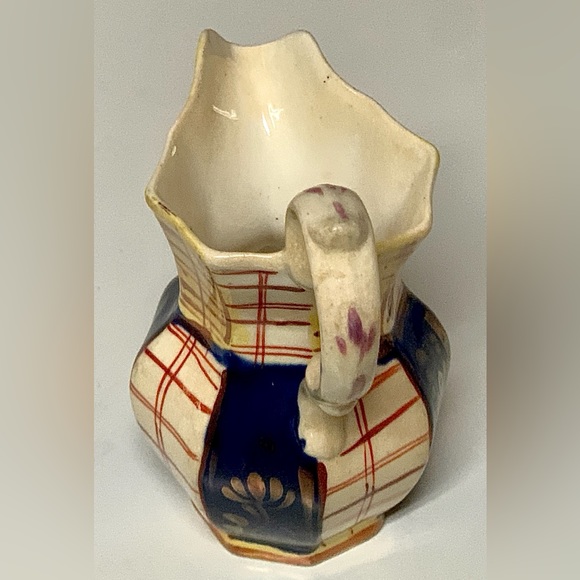 19th Century Gaudy Welsh Unrecorded Pattern Plaid Check Jug Handled Pitcher - Picture 15 of 16